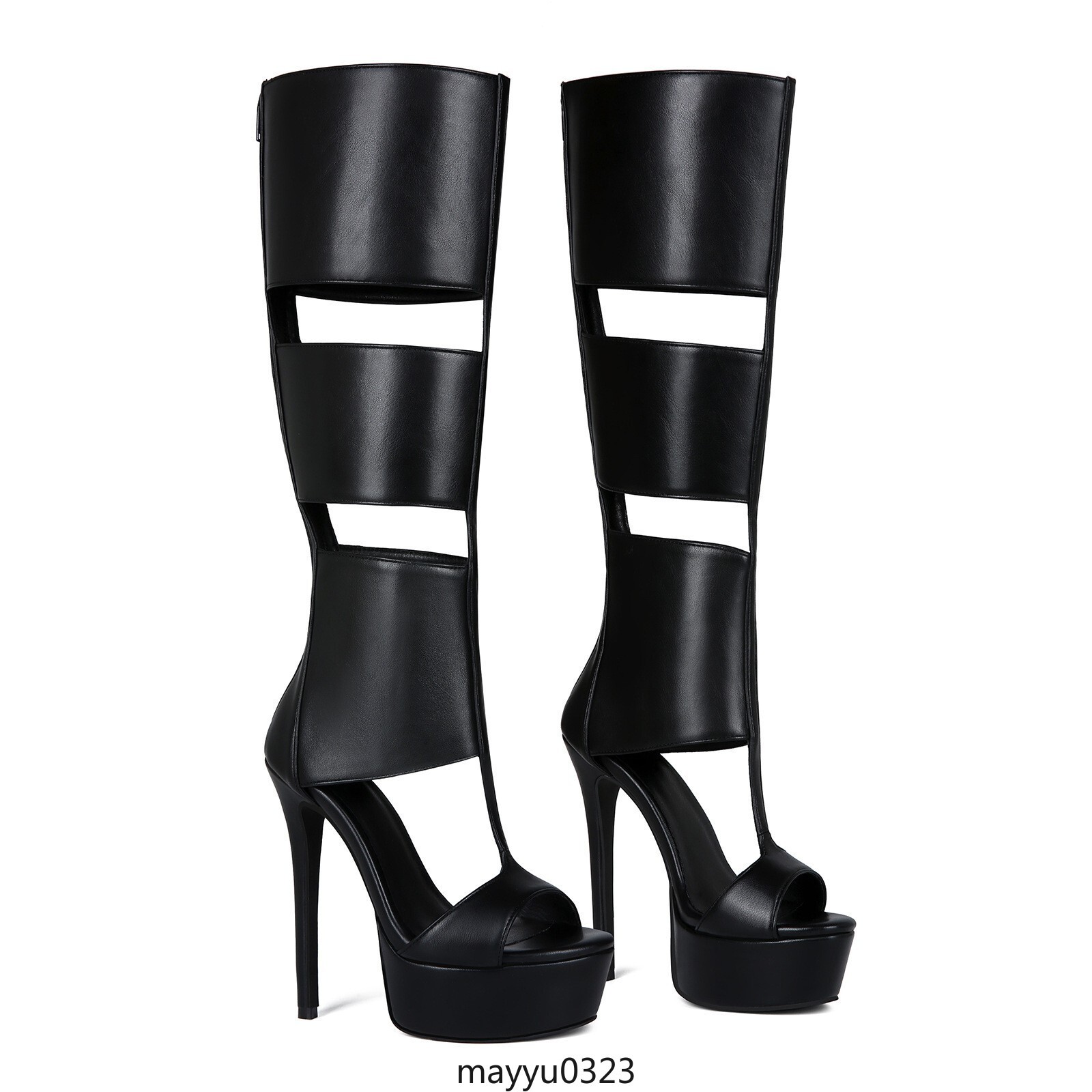 Womens Strappy Sandals Stiletto High Heel Platform Knee High Boots Oversize New