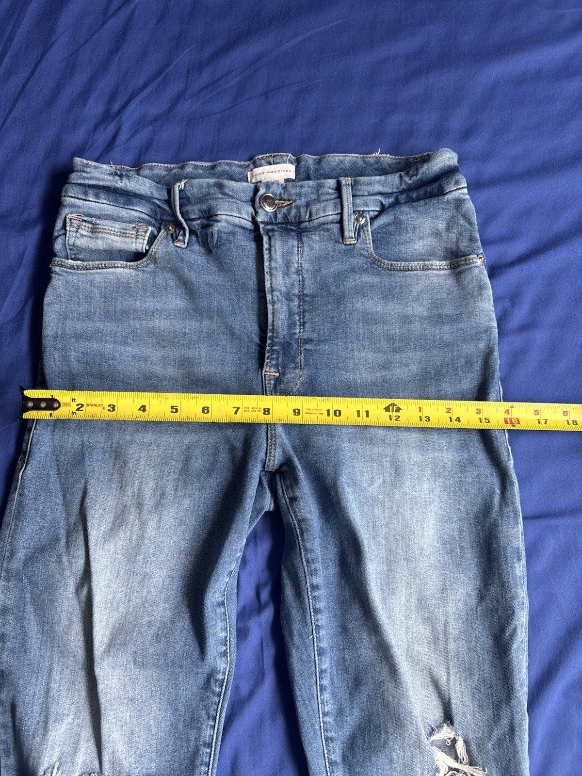 Good American Boot Jean In Indigo Women’s Size 8/29 Distressed Indigo 033