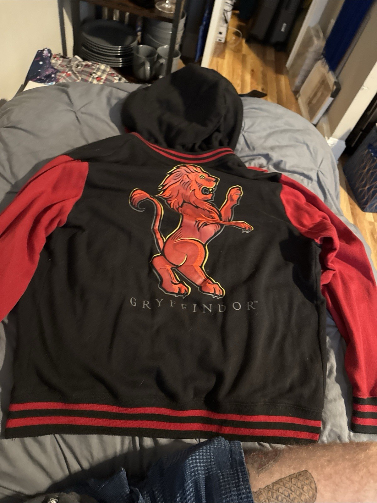Harry Potter Gryffindor Black And Red Lion Full Snap Hooded Jacket X- Large
