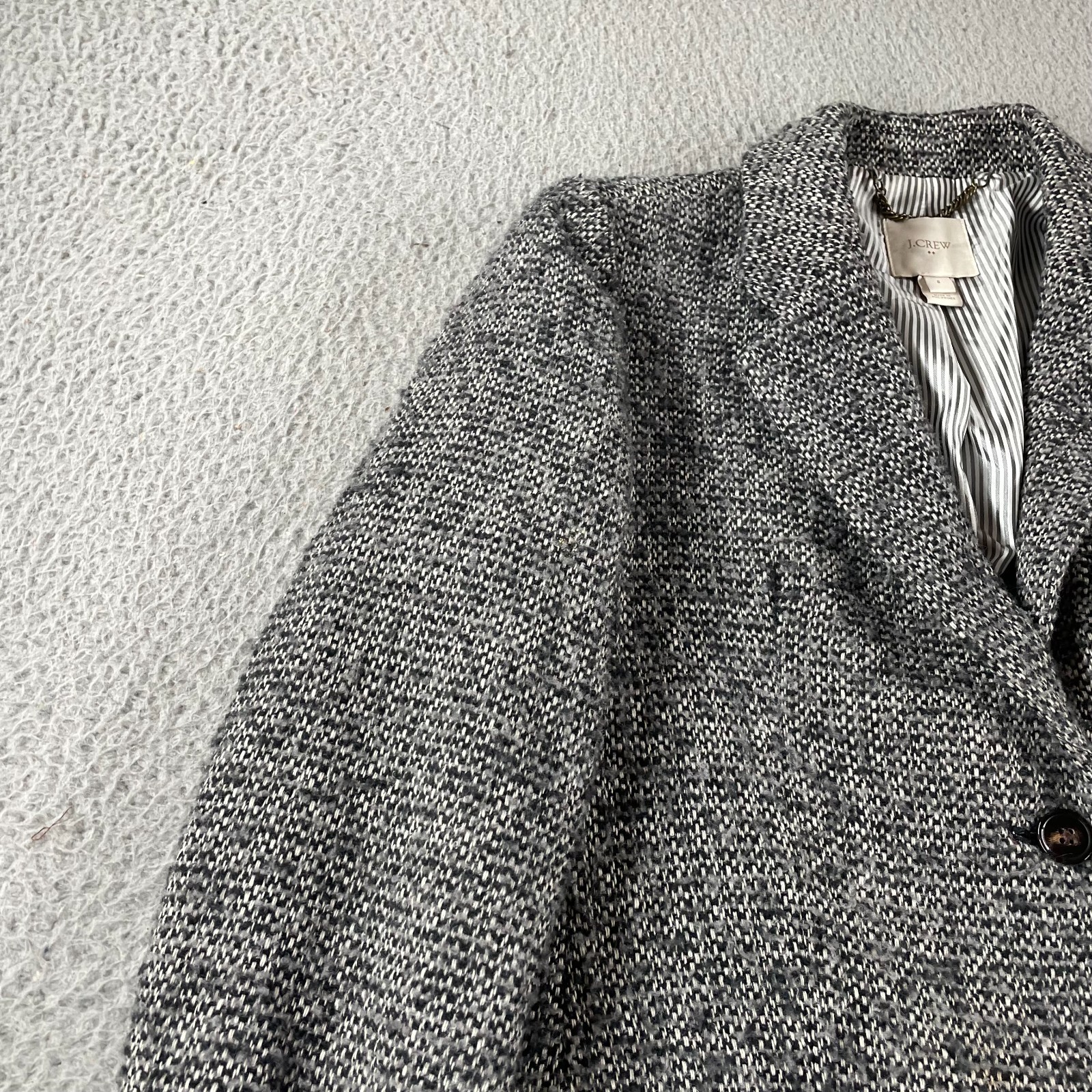 J Crew Factory Tweed Topcoat Coat Grey Black H1493 Size 8 Jacket 3 Button
