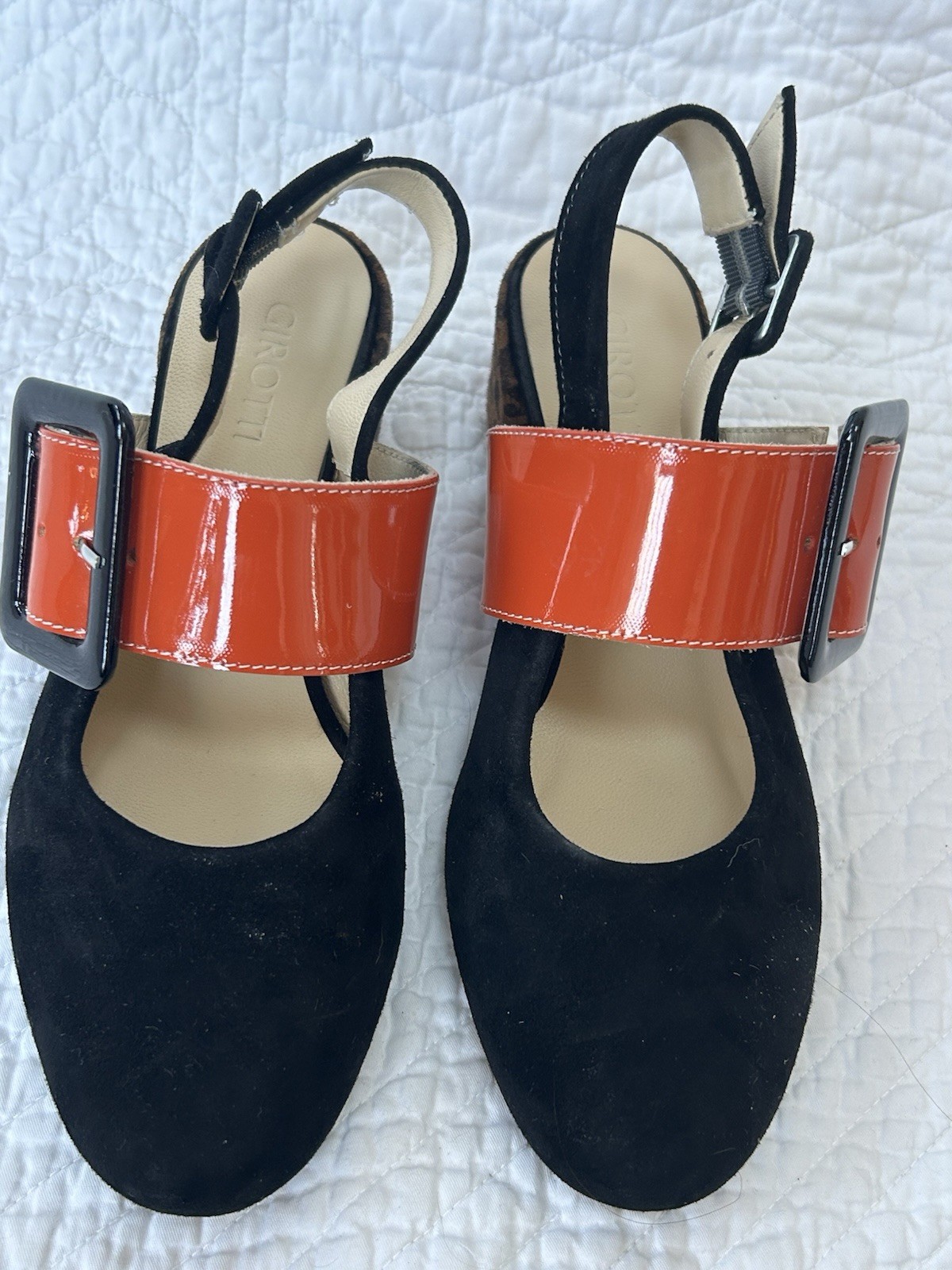 Girotti Milano Custom Made Block Heel Classic Black suede Strap Shoes $444! 37