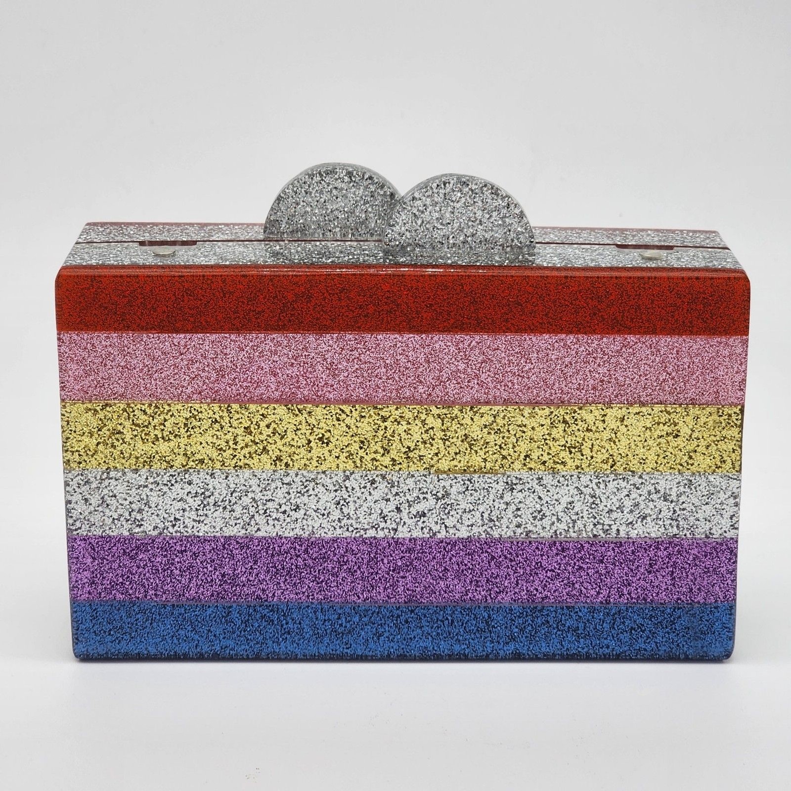 Elizabeth Sutton Collection Acrylic Glitter Rainbow Chain Crossbody Bag Clutch
