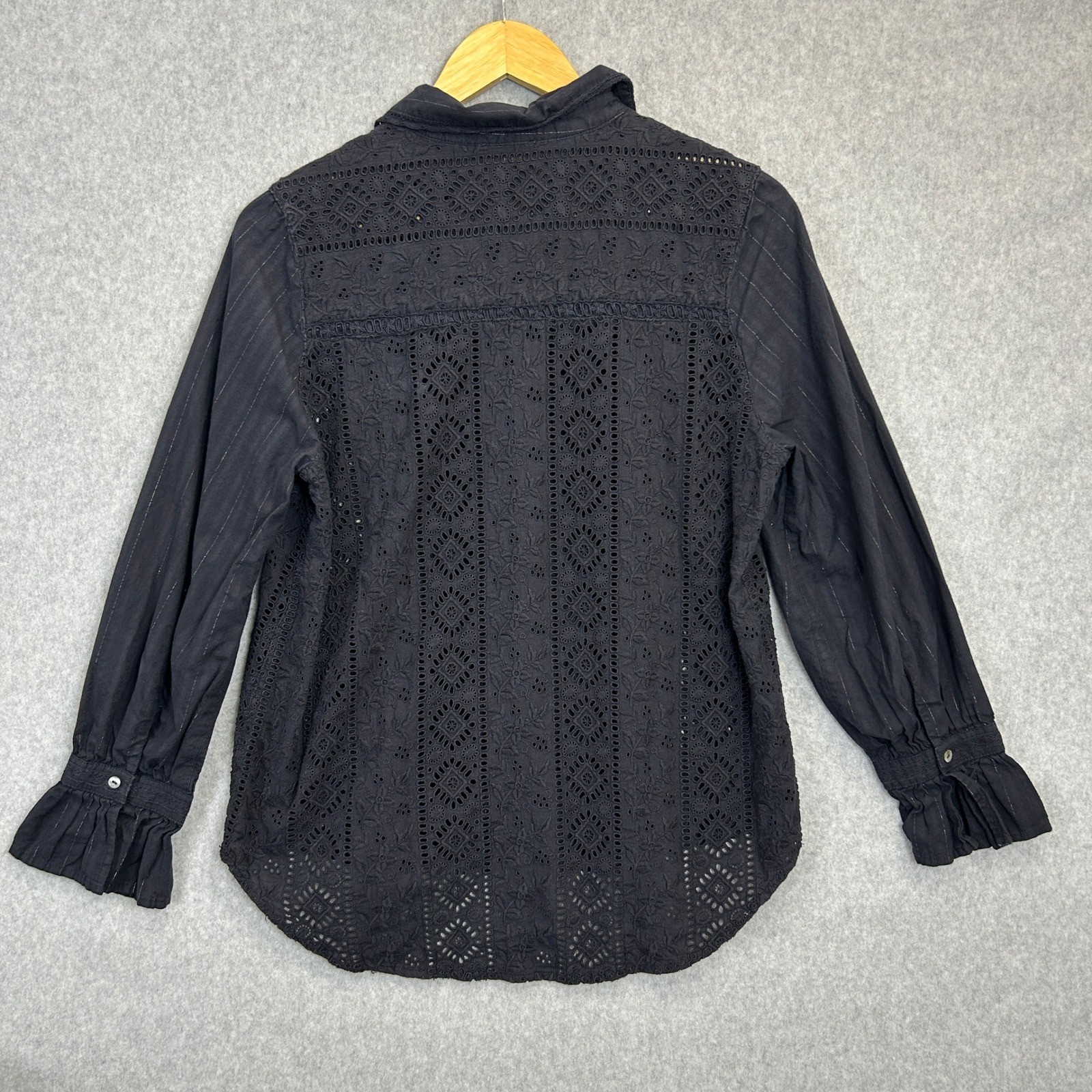 Sundance Sz Medium Blouse Black Eyelet Embroidered Pintuck Dark Romance Cottage