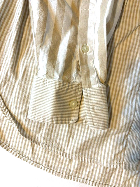 LOFT Women’s Striped Button Down Shirt Size Large Tan White #0004