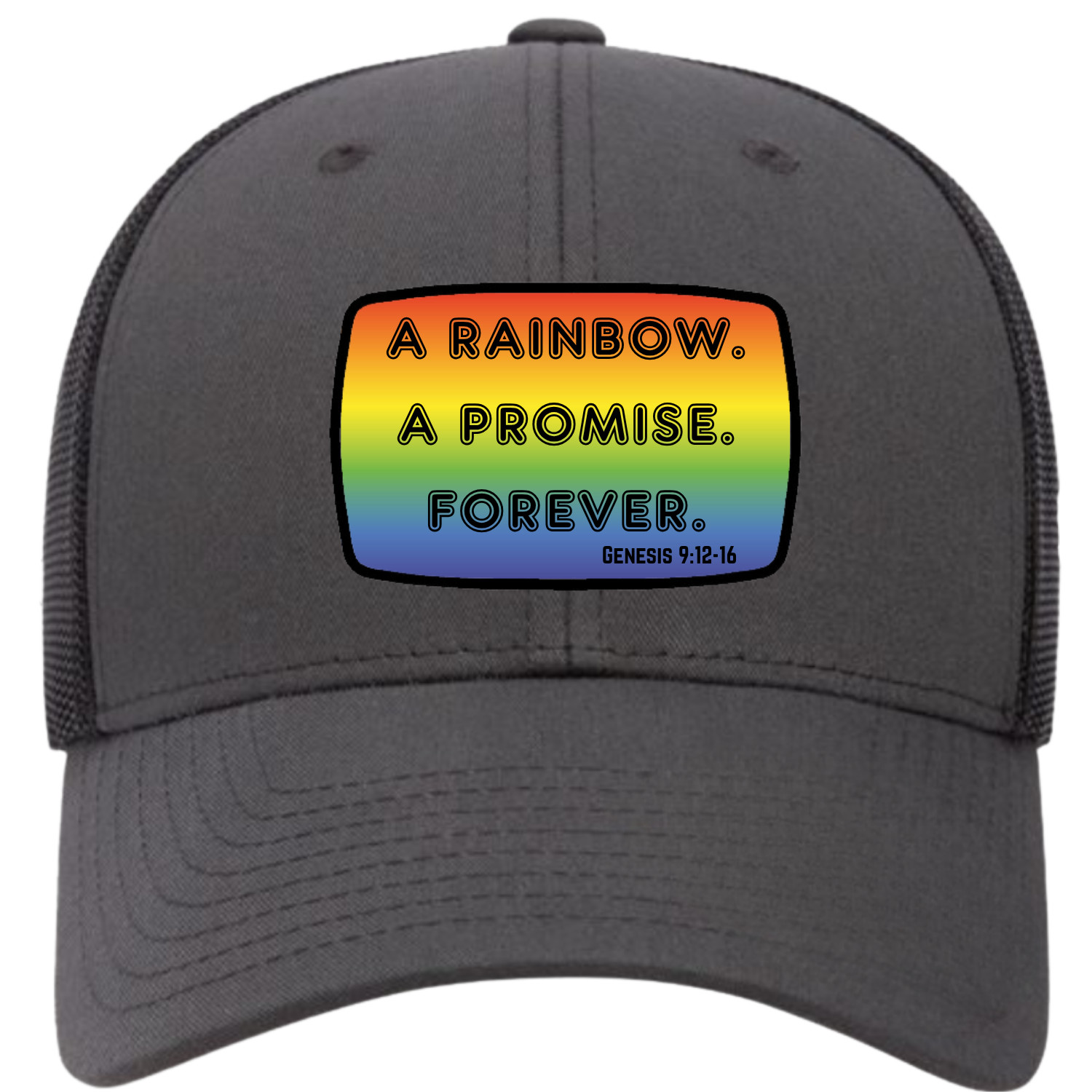 Scripture Baseball Hat | Genesis 9:12-16 Patched Hat | Trucker Cap with Rainbow