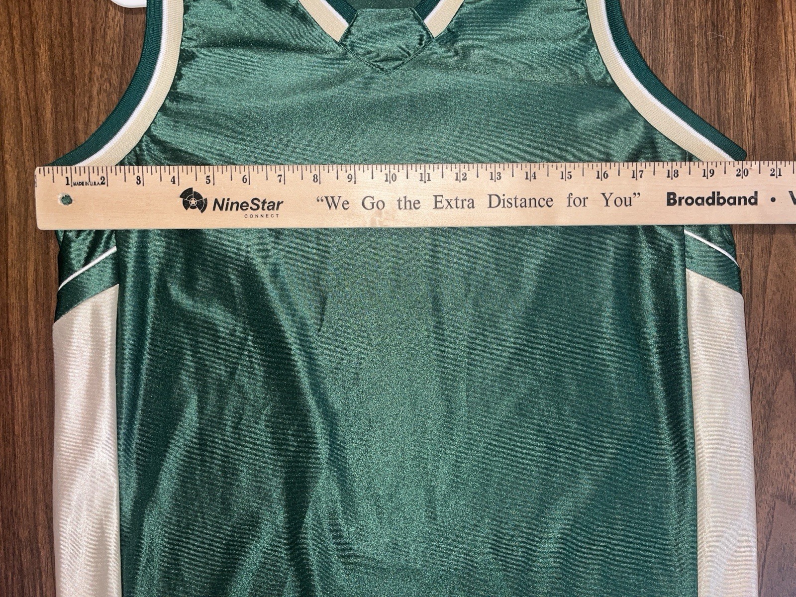 VTG Teamwork Athletic Green & Gold Silky Shiny Basketball Jersey Men XL USA Made