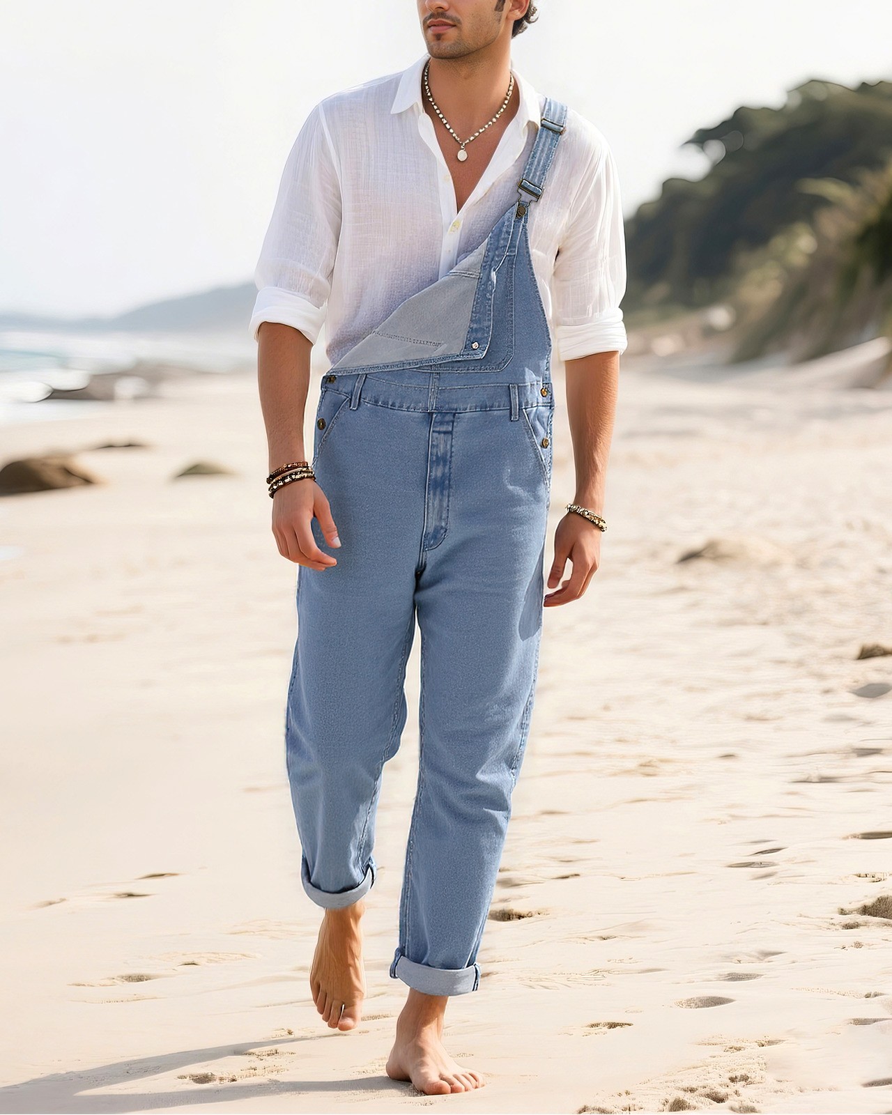 HISEA Men Flex Denim Bib Overalls Relaxed Fit Workwear Tapered Leg Jumpsuit Jean