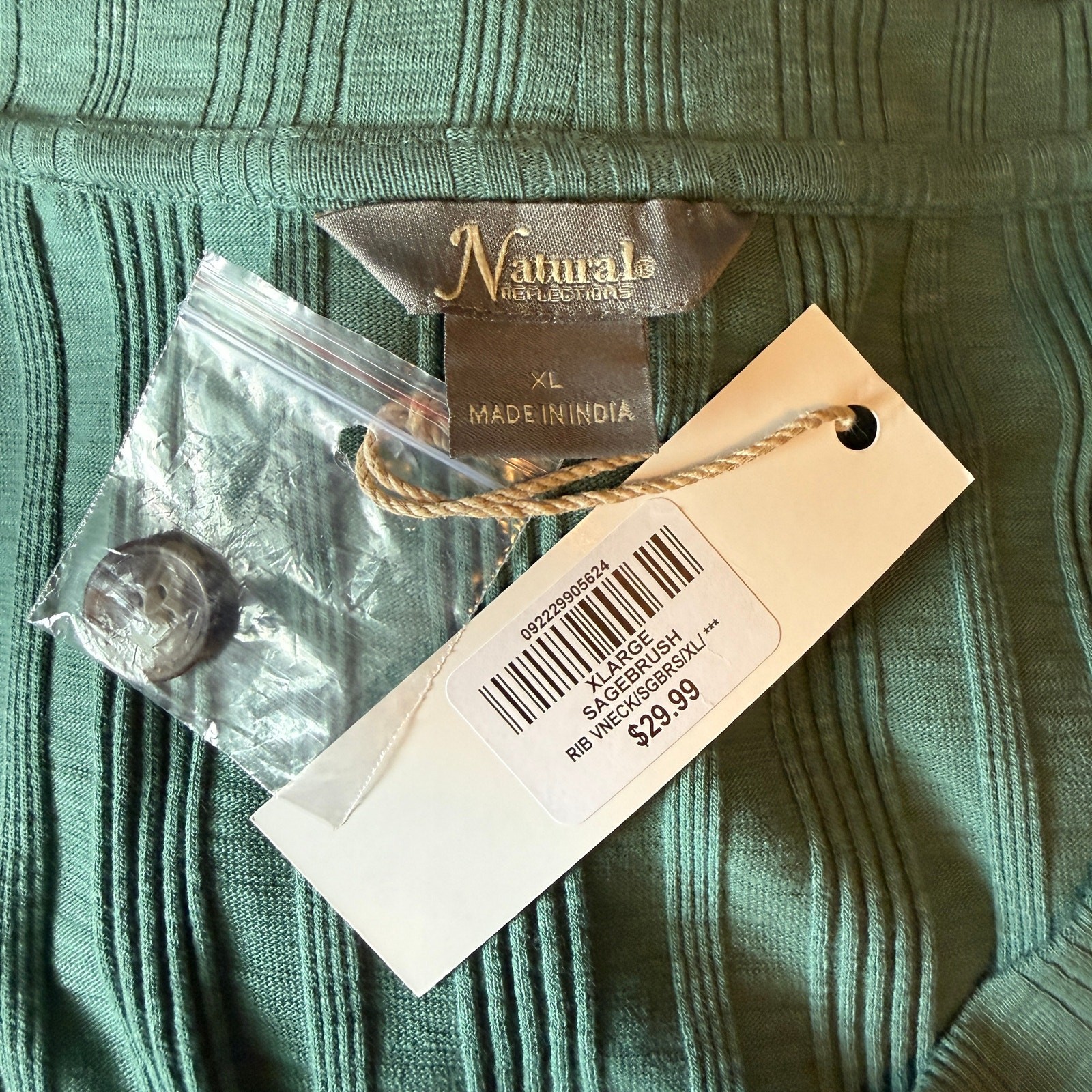 Natural Reflections Cardigan Sage Green Ribbed VNeck XL