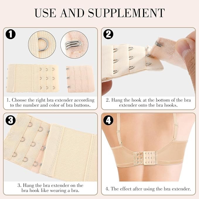 Bra Extender 3-Row (2/3/4 Hook) – Adjustable for Maternity Strapless & Tight Bra