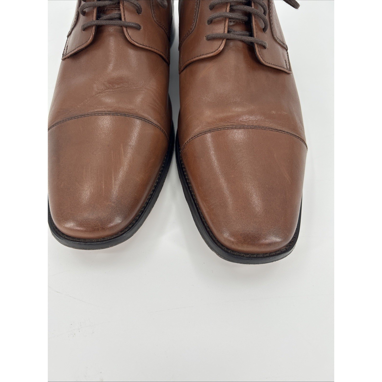 Johnston & Murphy Mens Brown Leather Cap Toe Oxford Dress Shoes Size 12W