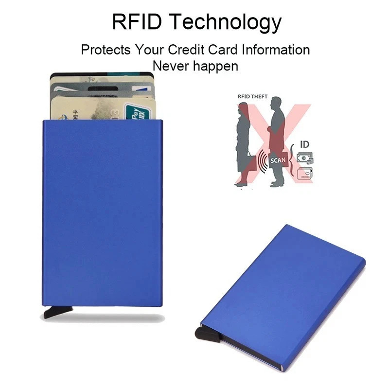 Rfid Smart Wallet Card Holder Metal Thin Slim Men Women Wallets Pop Up Minimalis
