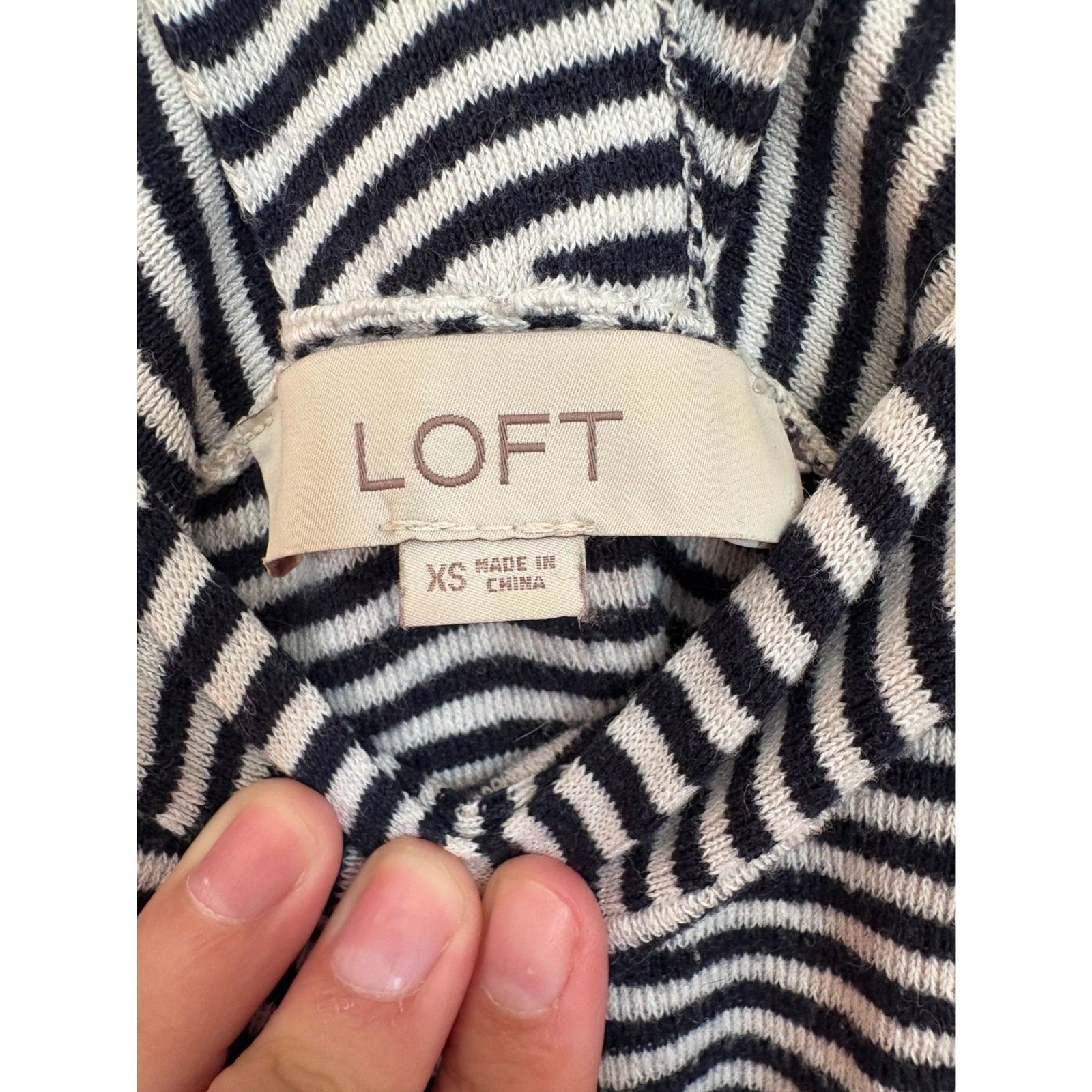 LOFT Striped Sweater Tank XS Black White Cross Back Fitted Stretch Knit Top