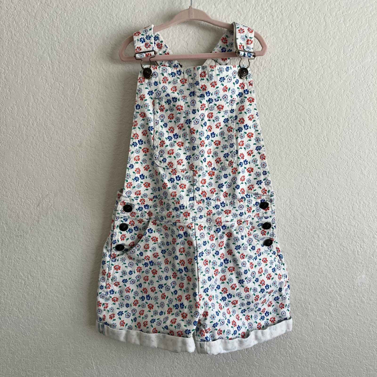 Mini Boden Ditsy Floral Denim Short Overalls Size 9-10 Years