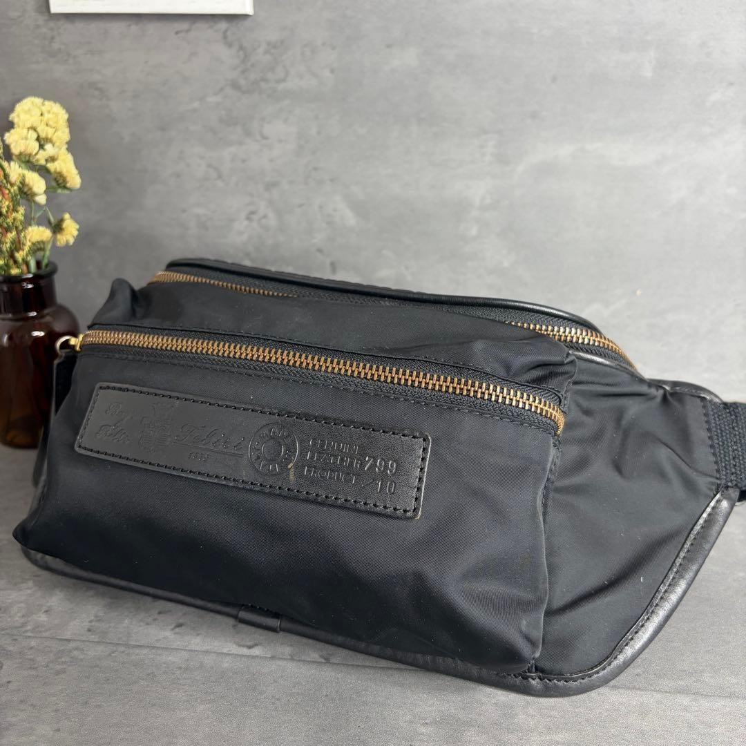 Felisi Nylon Leather Body Bag Crossbody Black Japan Excellent 0611970