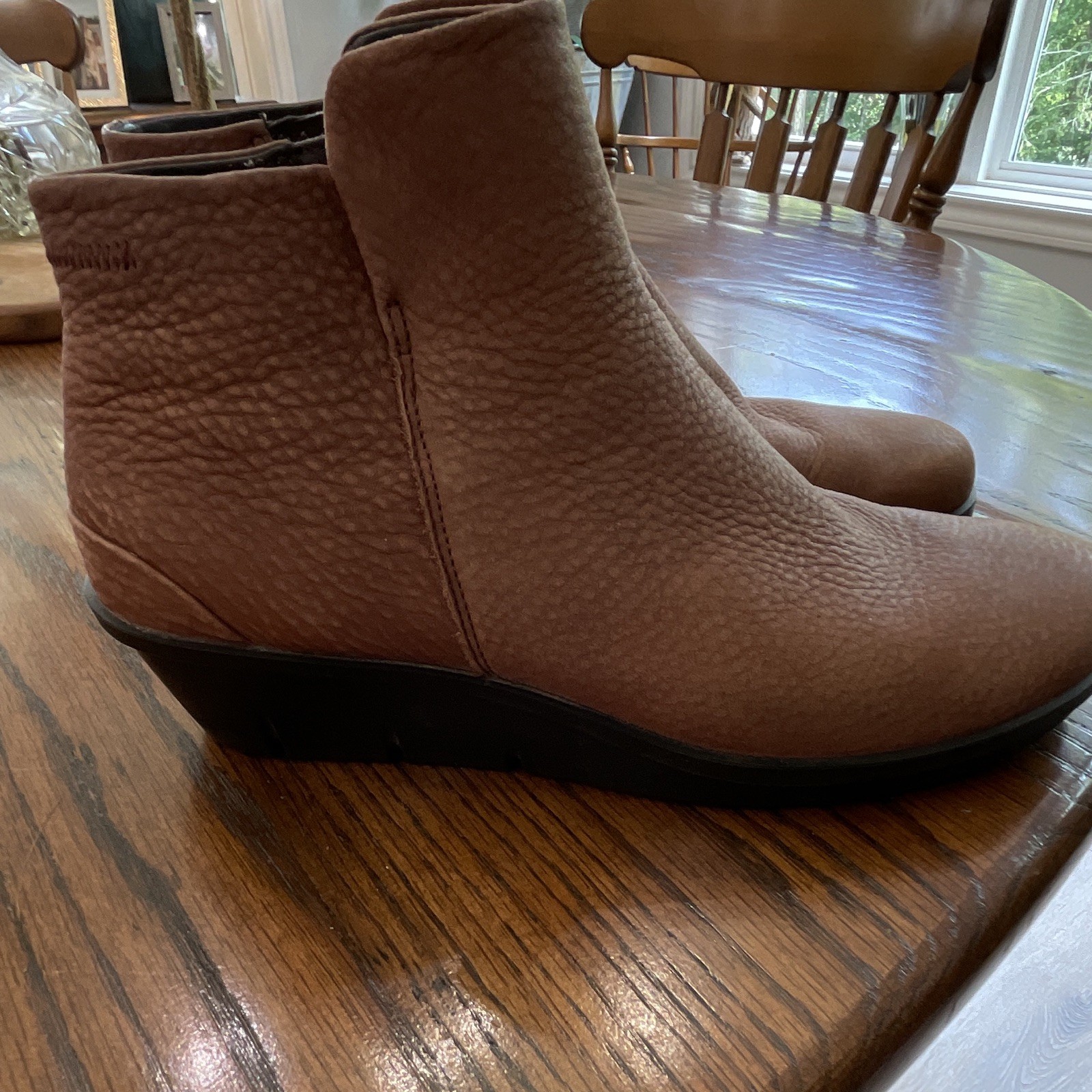 ECCO Women’s Brown Leather Ankle Bootie Wedge Side Zip Round Toe AU 40