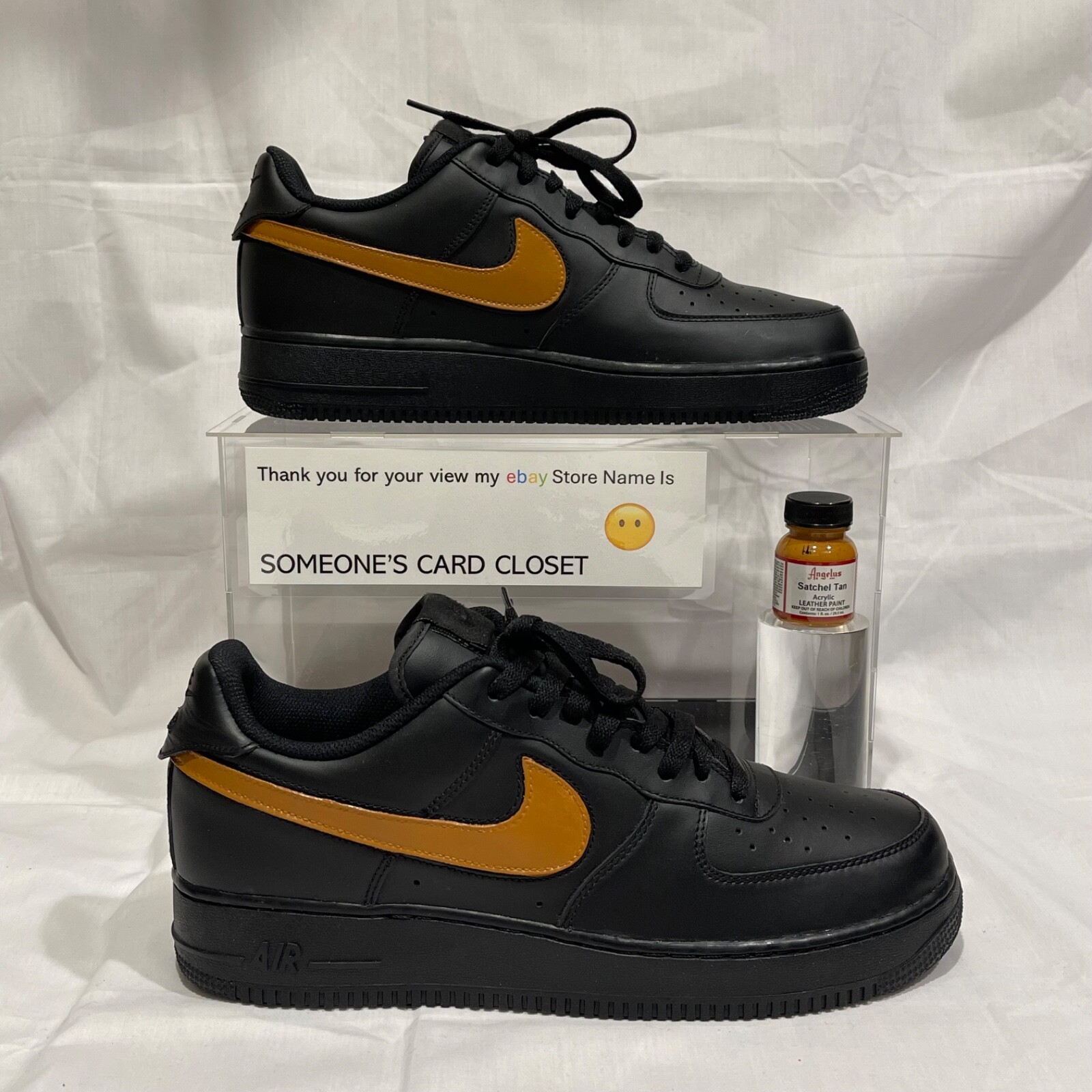 Nike Air Force 1 Low Black (Satchel Tan Custom Painted Swoosh) SC-#70B