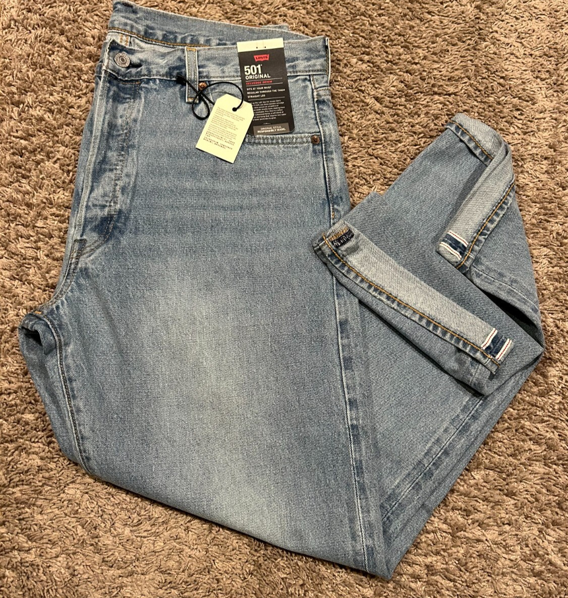 Levi’s Premium 501 Original Fit Selvedge Jeans Blue Men’s Size NWT RT$148 3600