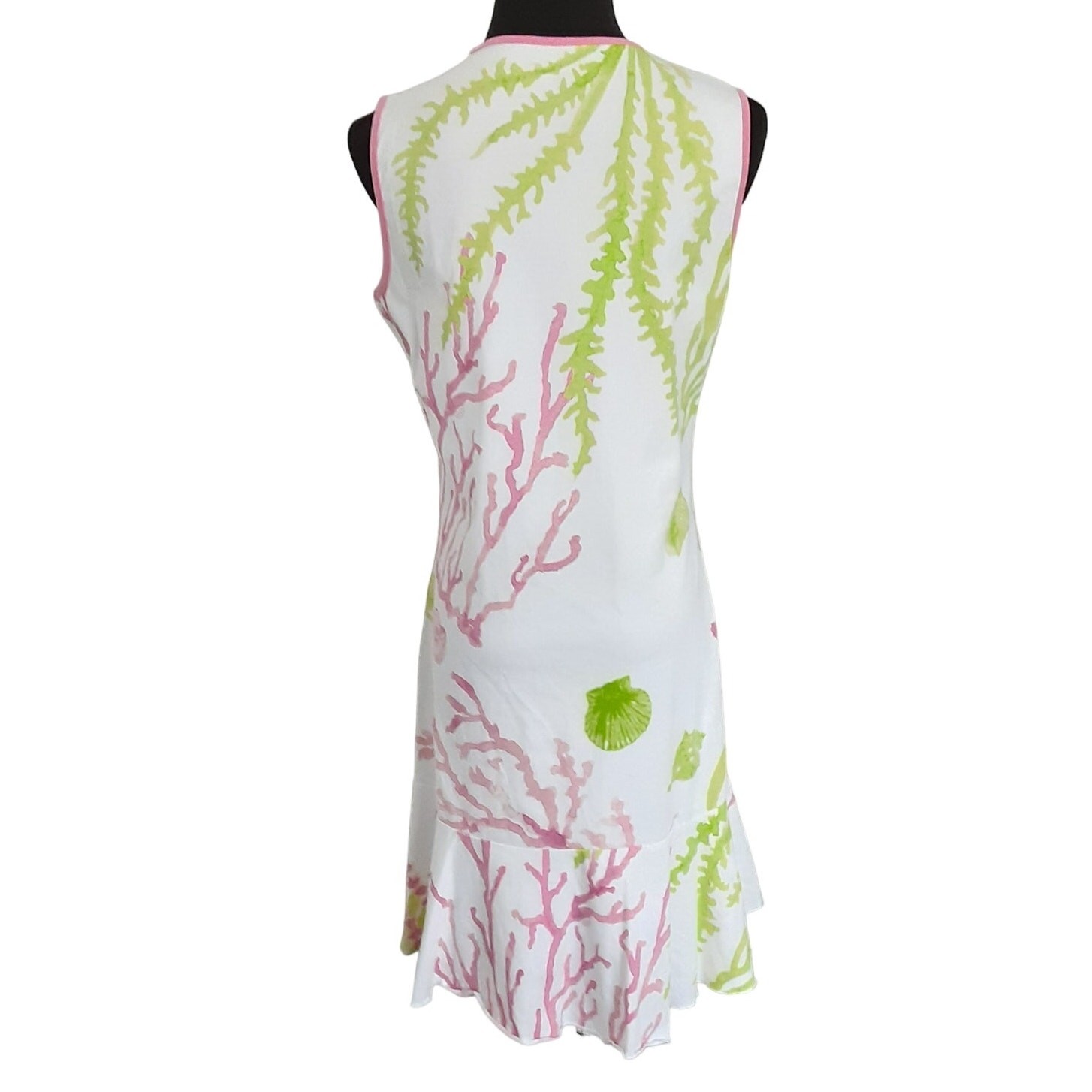 Ana Clare MC Flounce Dress Womens M White Beach Cover Up Coral Ocean Seashell