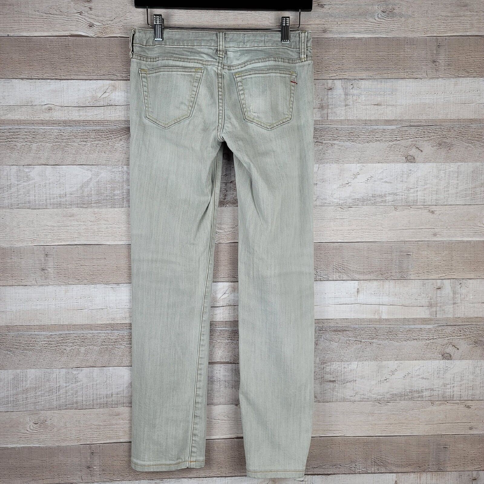 Womens Jeans Size 1 Gap Slim Straight Low Rise Grey Bleached Distressed Puckered