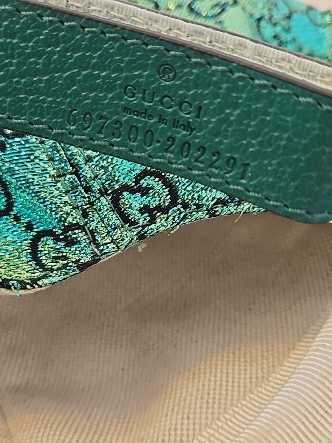 GUCCI GG Hat Cap Santa Barbara Green Metallic Adjustable Size M 57cm