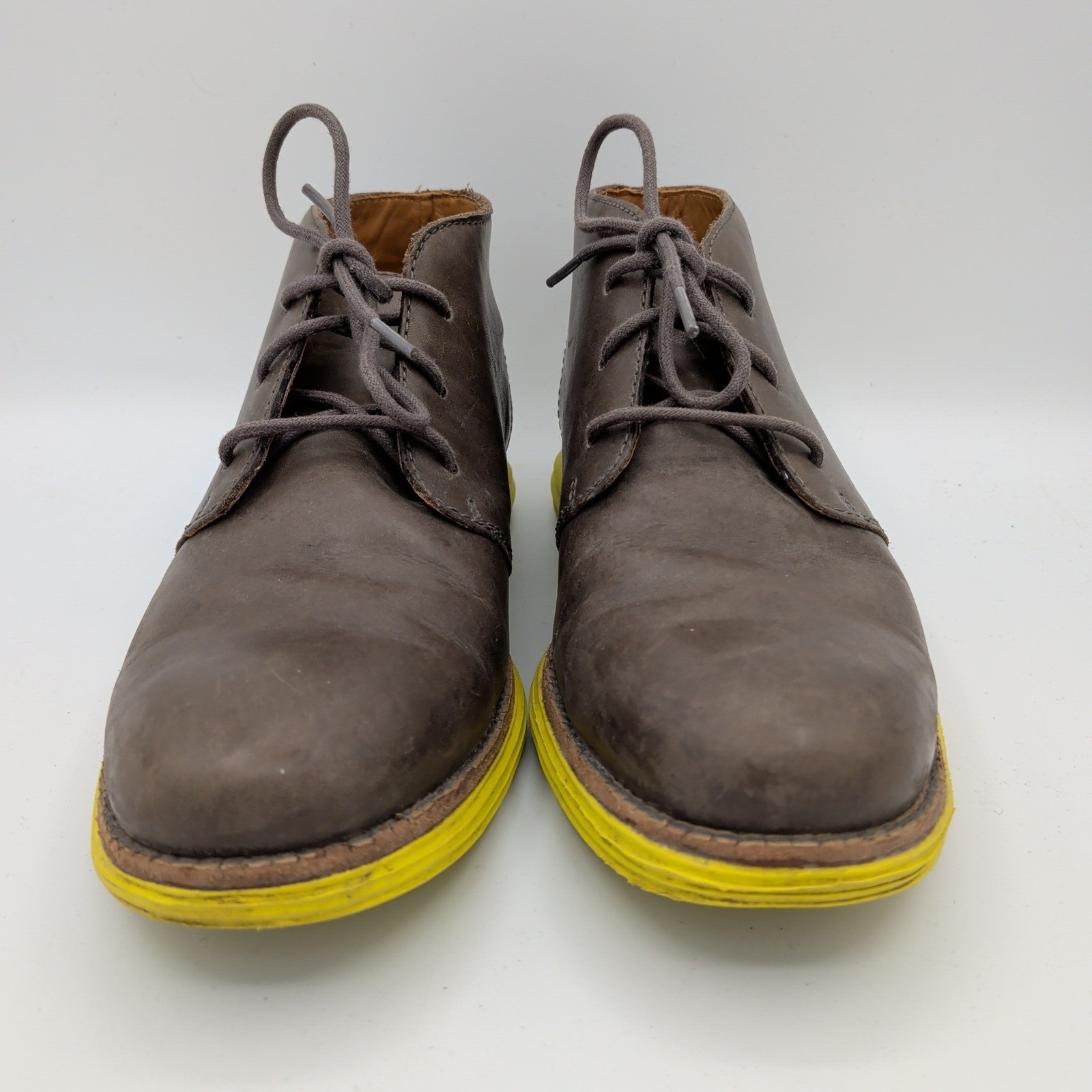 Cole Haan Lunargrand Chukka Boots Mens 7M Brown Leather Volt Yellow C20319