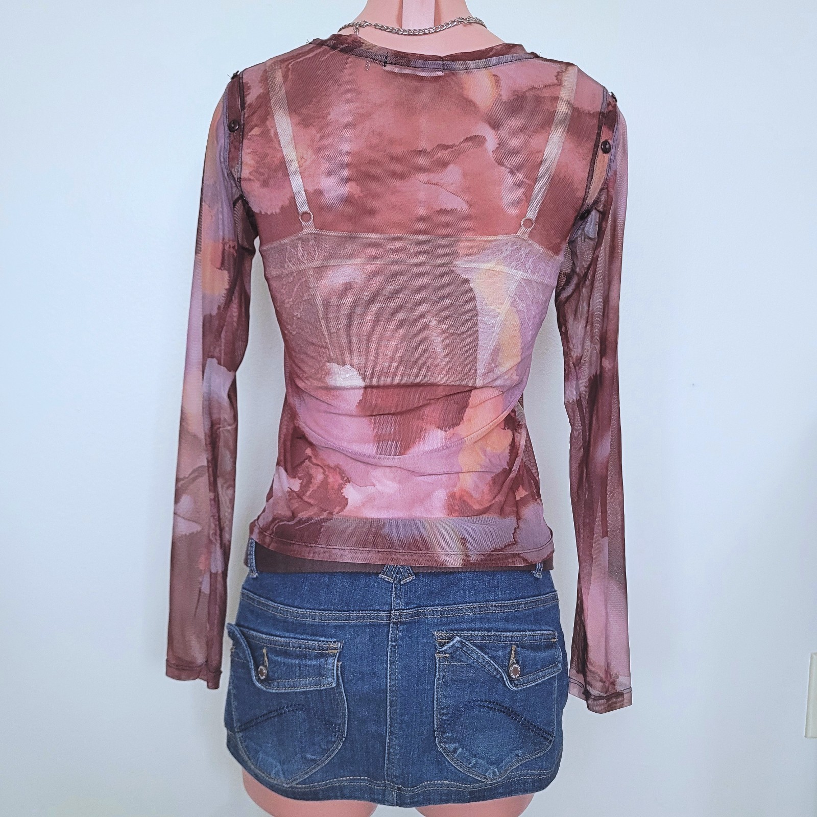 Maxia Gothic Abstract Tie Dye Sheer Mesh See-Through Long Sleeve (One Size)