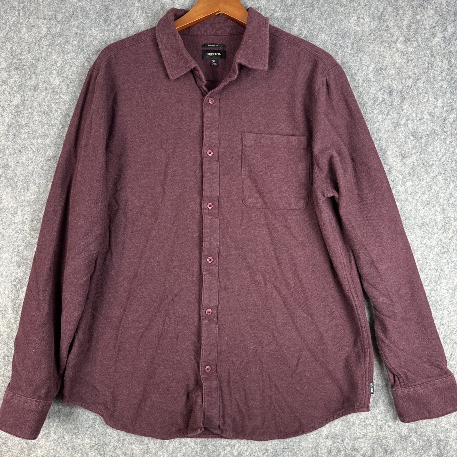 Brixton Flannel Shirt Mens XL Burgundy Long Sleeve Button Up Standard Fit India