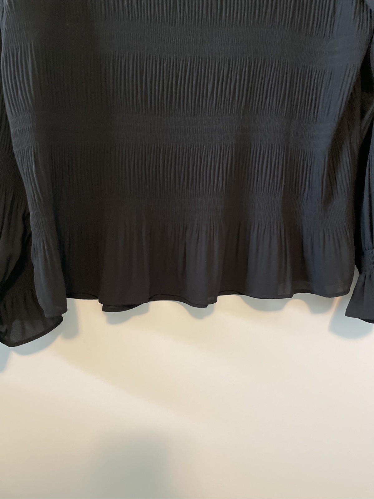Adrianna Papell Medium Black Pleated Mock Neck Blouse Ruffle Sleeve Top