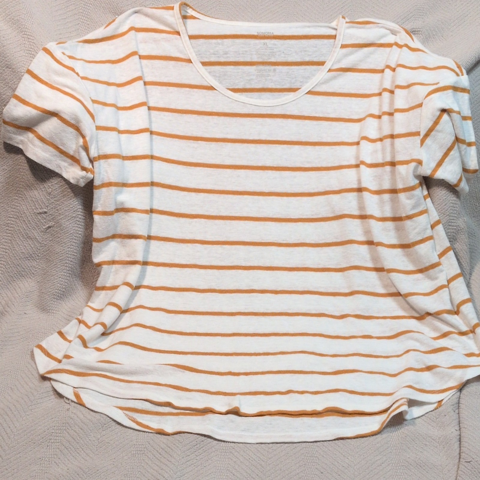 SONOMA Women’s XL White/Orange Striped Scoop Neck Short Sleeve Knit Cotton Tee