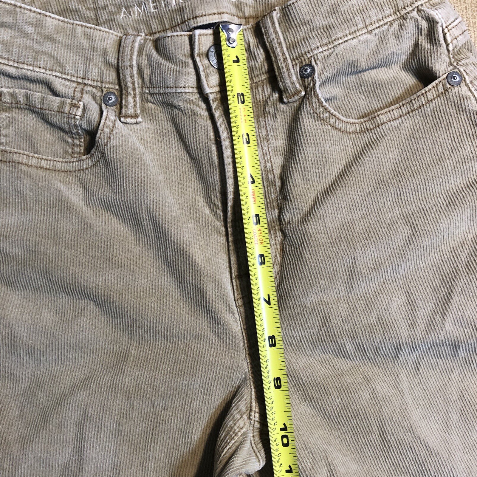 American Eagle Corduroy Pants Womens 00 X 27.5 in Mom Straight Jeans Stretch Tan