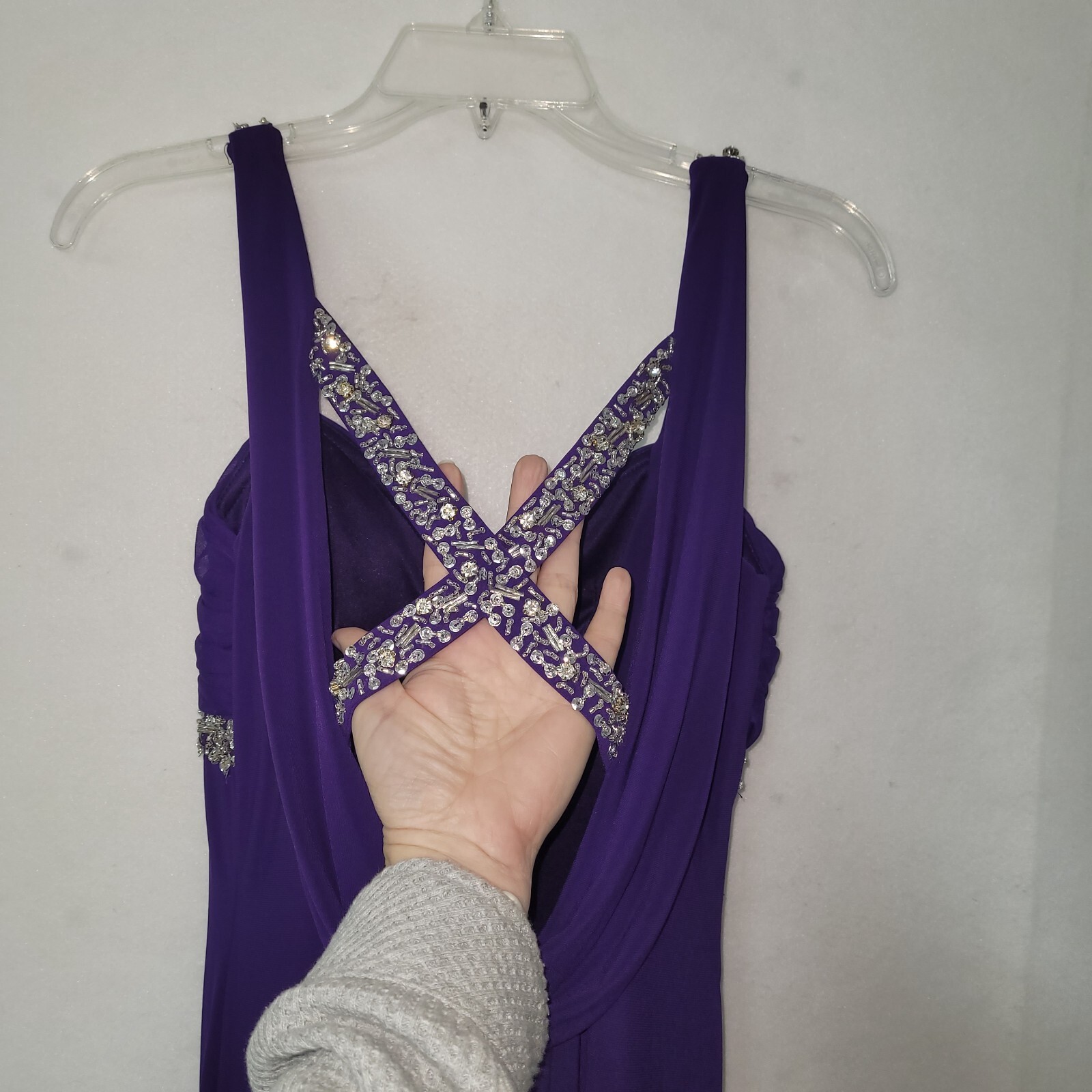 Betsy & Adam Dress Womens 8 Formal Purple Rhinestone Gown Lined Prom Wedding New