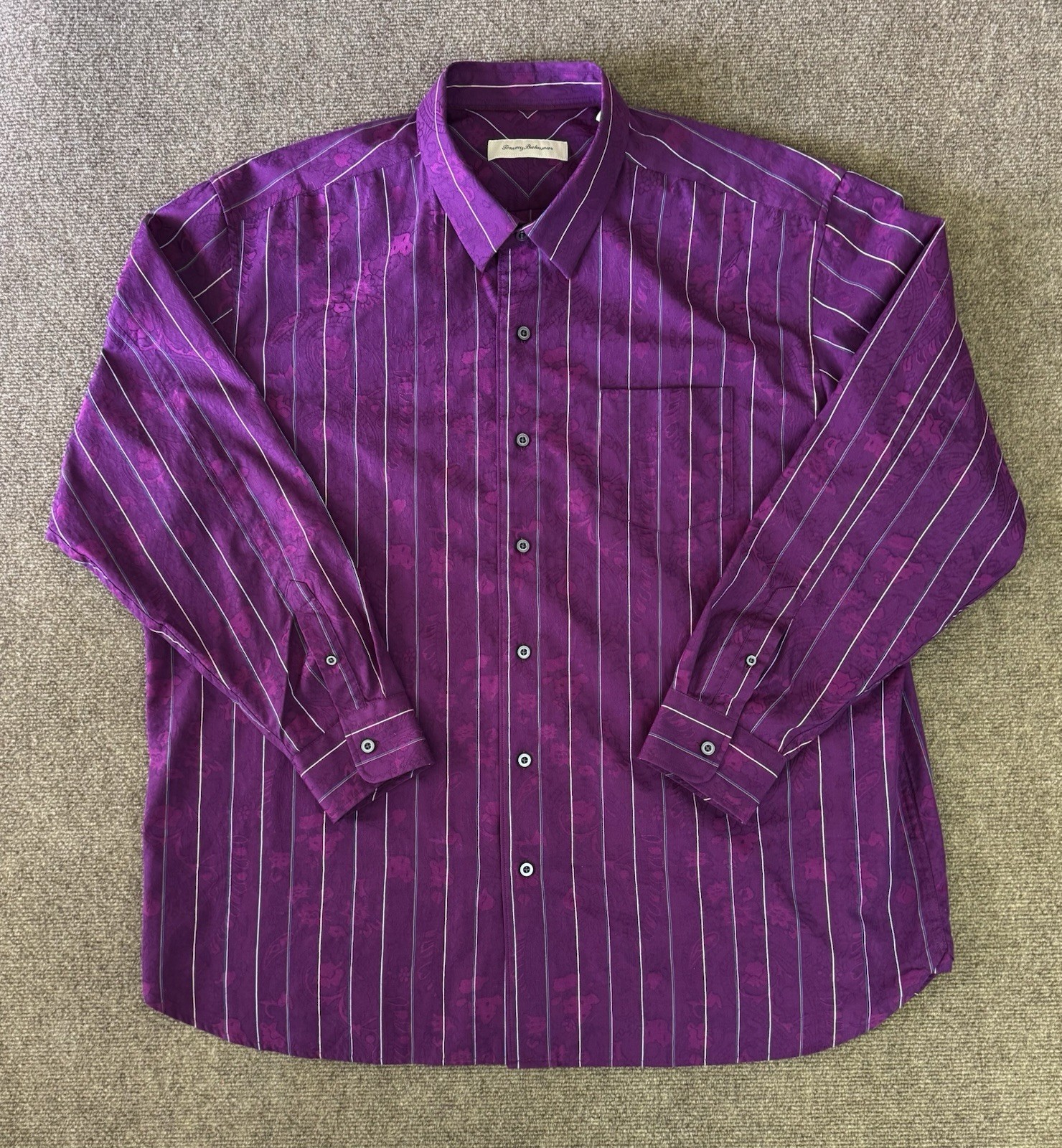 Tommy Bahama Wine Paisley Jacquard Striped Button Up Shirt Silk Cotton XXL