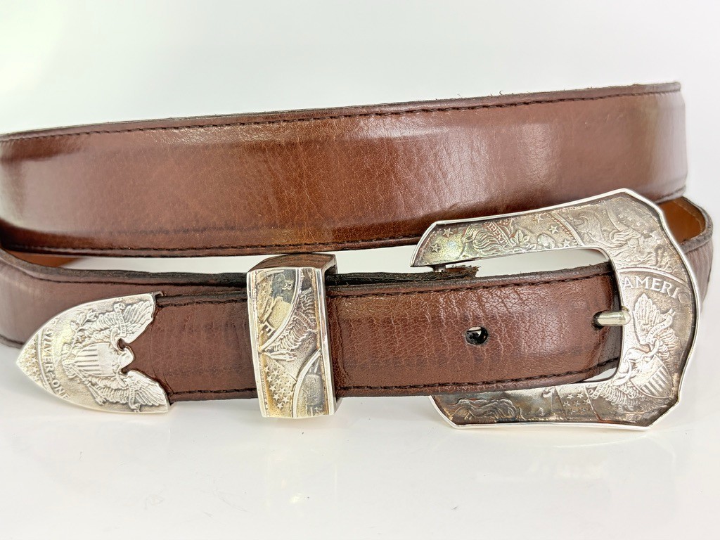 Sterling Silver .925 Silver Dollar Coin Ranger Belt Buckle Set 42 Lucchese Belt