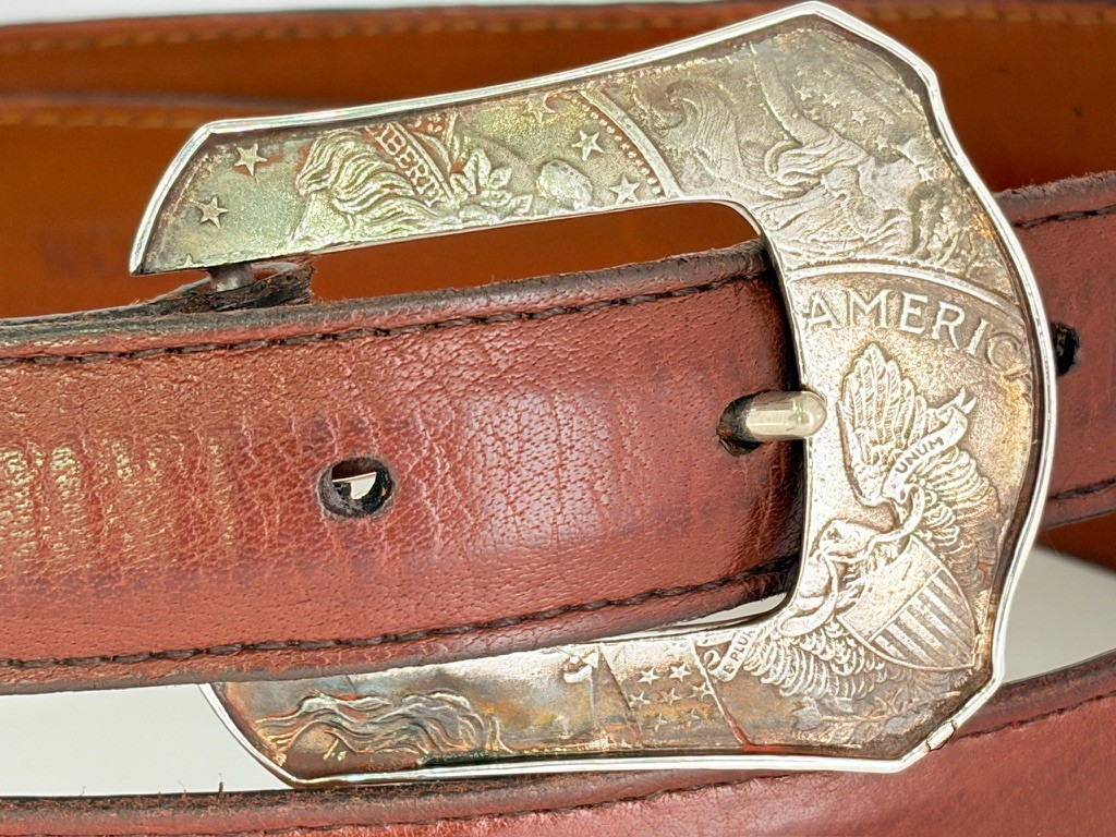 Sterling Silver .925 Silver Dollar Coin Ranger Belt Buckle Set 42 Lucchese Belt