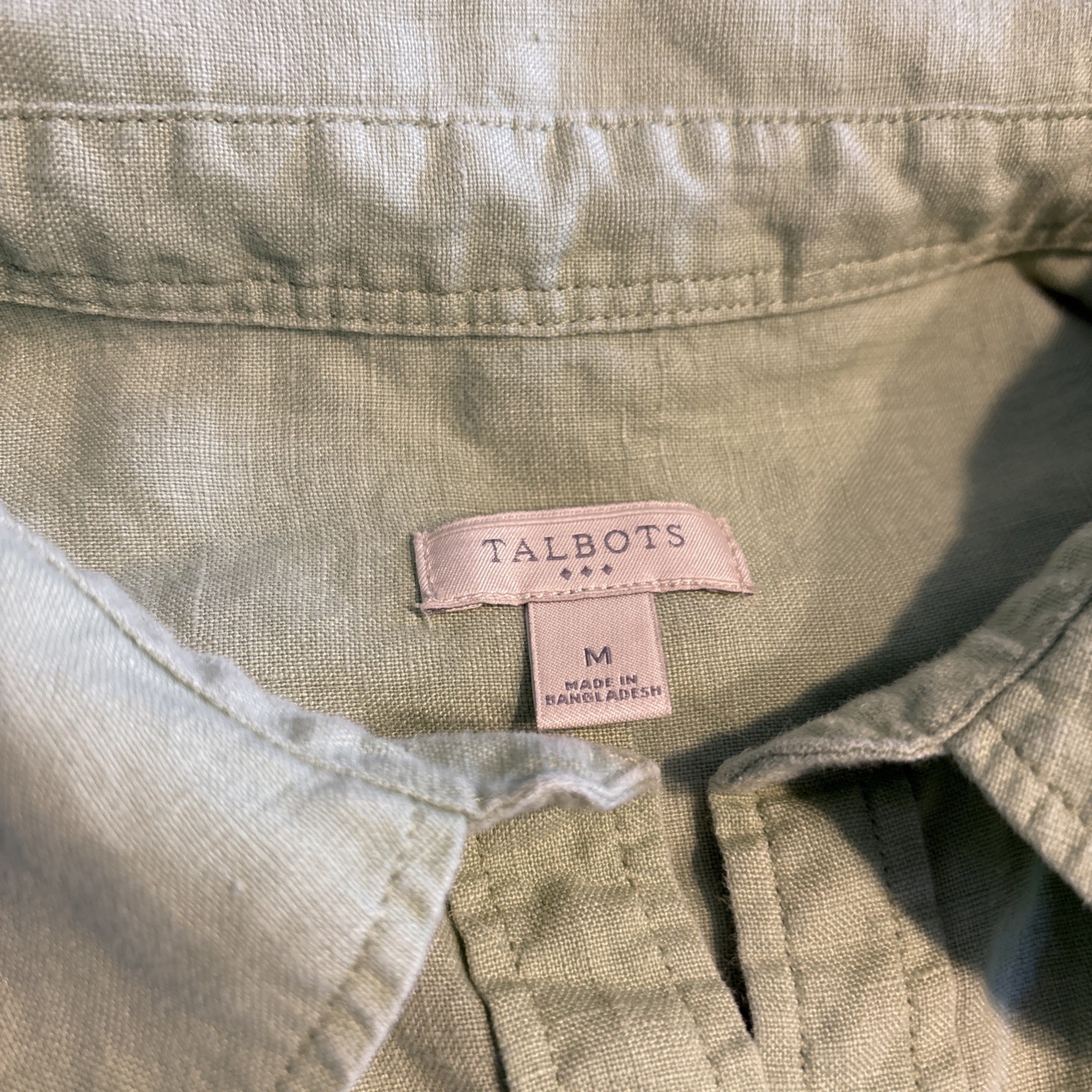 Talbots Green 100% Linen Collared Button Down Shirt 3/4 Sleeve Medium