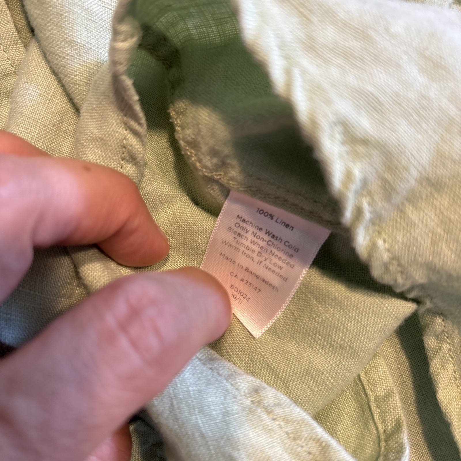 Talbots Green 100% Linen Collared Button Down Shirt 3/4 Sleeve Medium