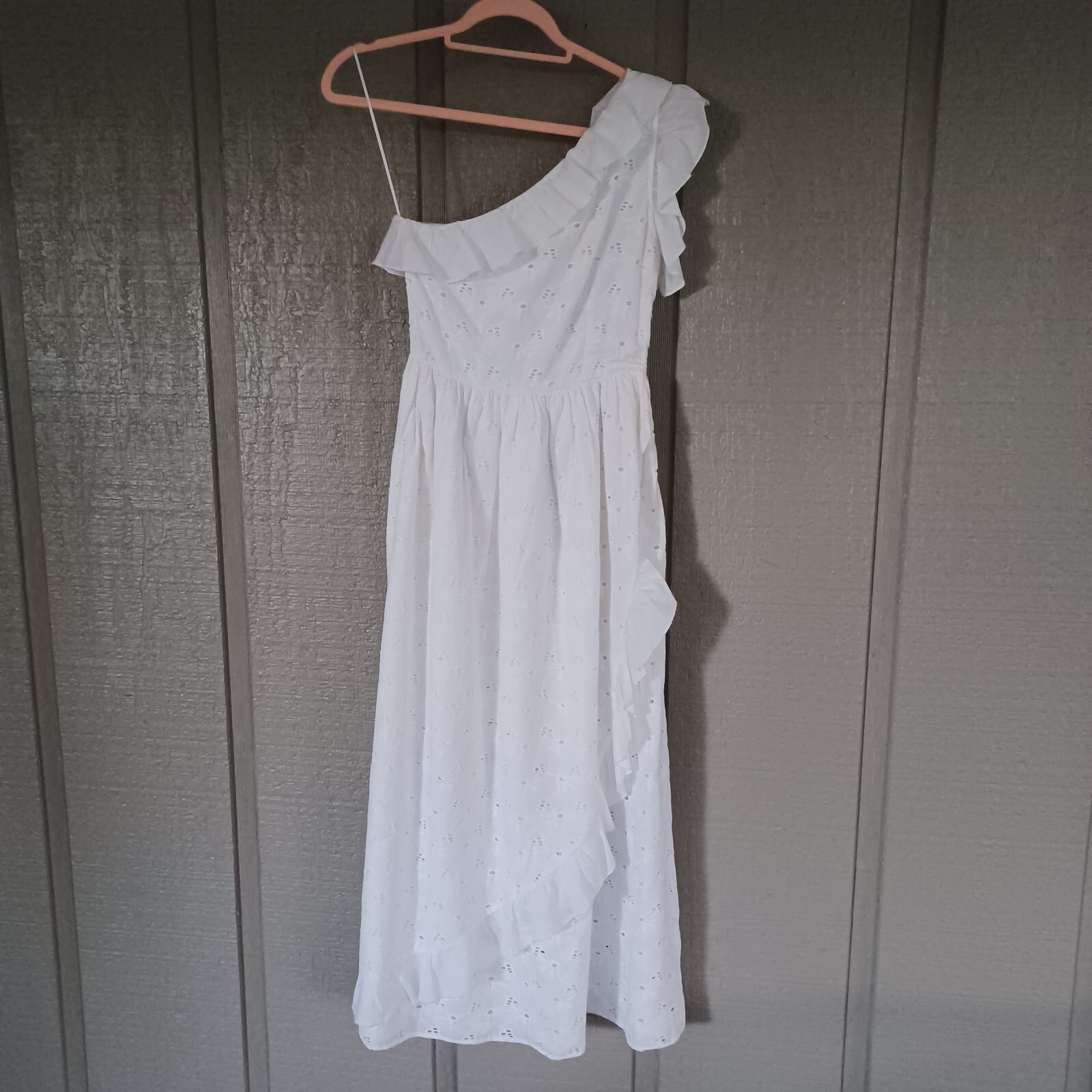 Batsheva Jude Maxi Dress Size 0 Boho One Shoulder Ruffle White Broderie Anglaise