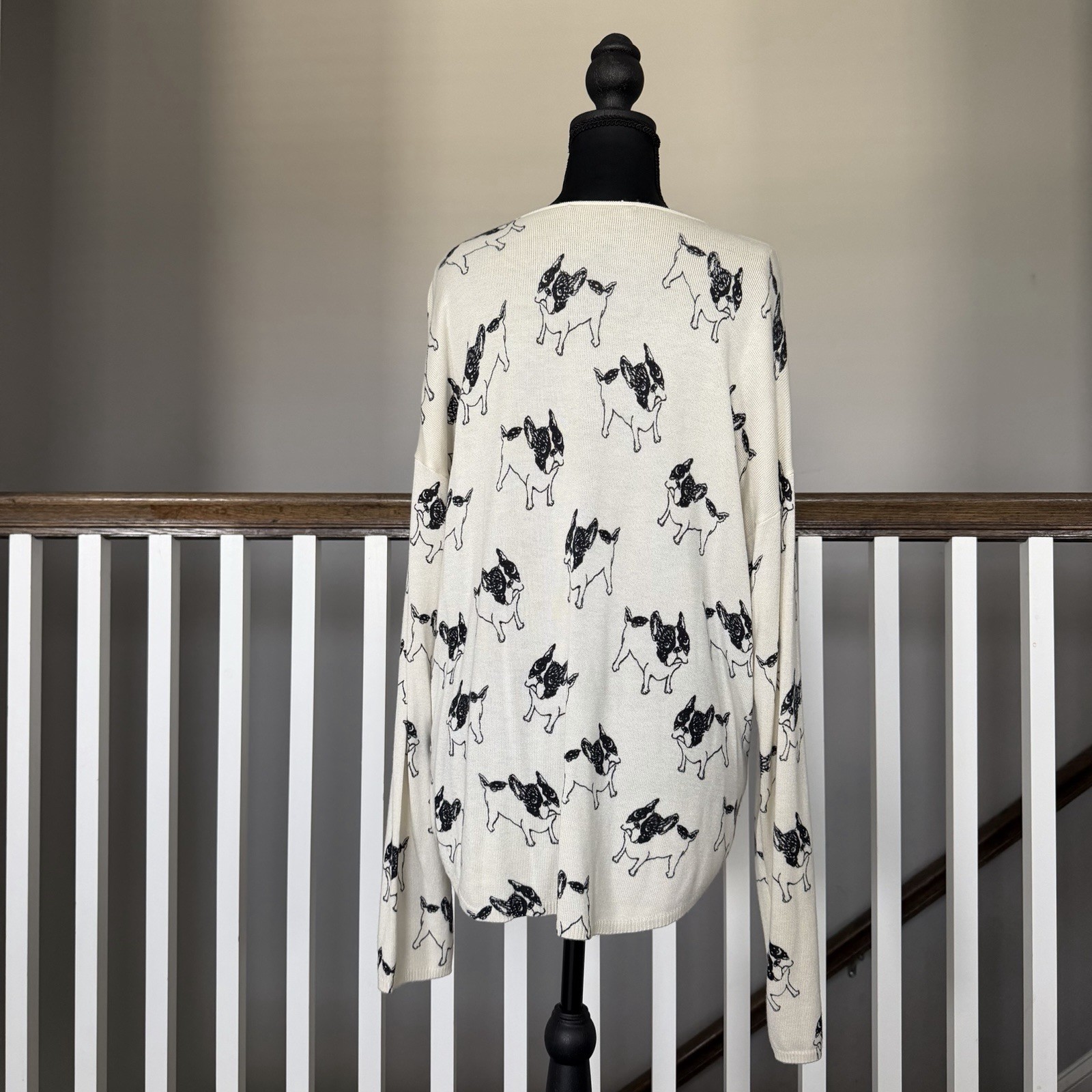 Olivia & Grace French Bulldog Cashmere Blend Sweater XL Dog Graphic Novelty AOP