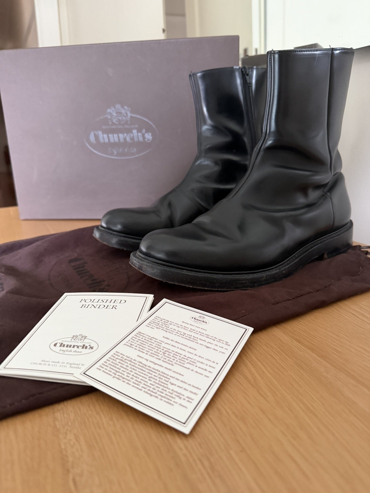 Vetements x Church’s Logo Heel Zip Boots Black Leather Size 42
