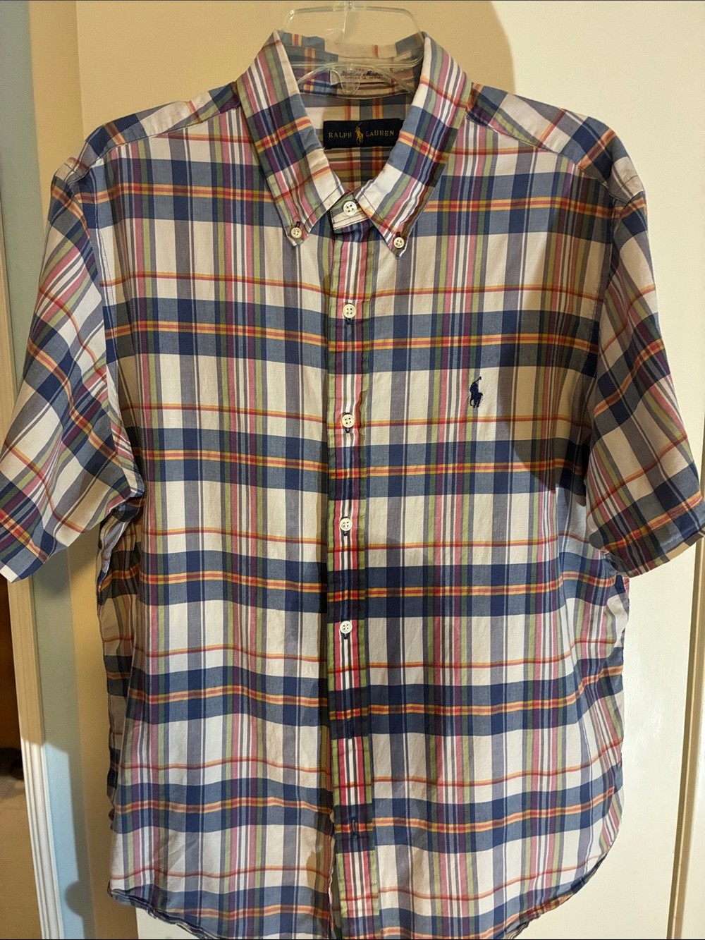 Ralph Lauren Blue, White & Multicolor Plaid Short-Sleeve Button-Down Shirt