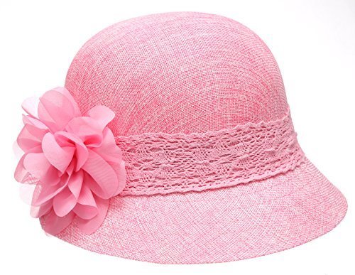 1920’s Inspired Women’s Gatsby Linen Cloche Hat With Lace Band and Flower
