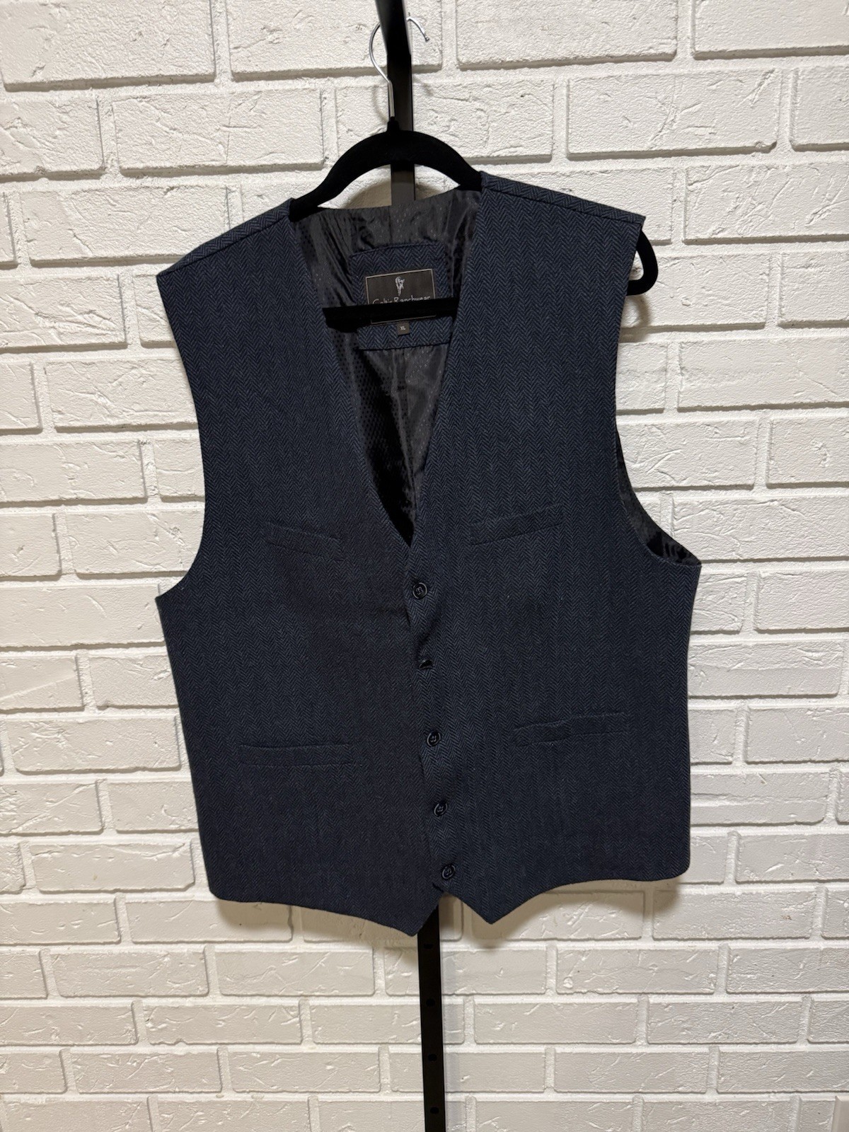 Celtic Ranchwear Herringbone Tweed Vest Mens XL Waistcoat Lined Wool Blend Blue