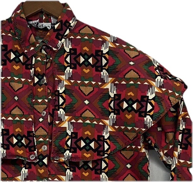 VTG Rodeo Western Wear Shirt Womens LARGE Aztec Pattern Long Sleeves Southwest