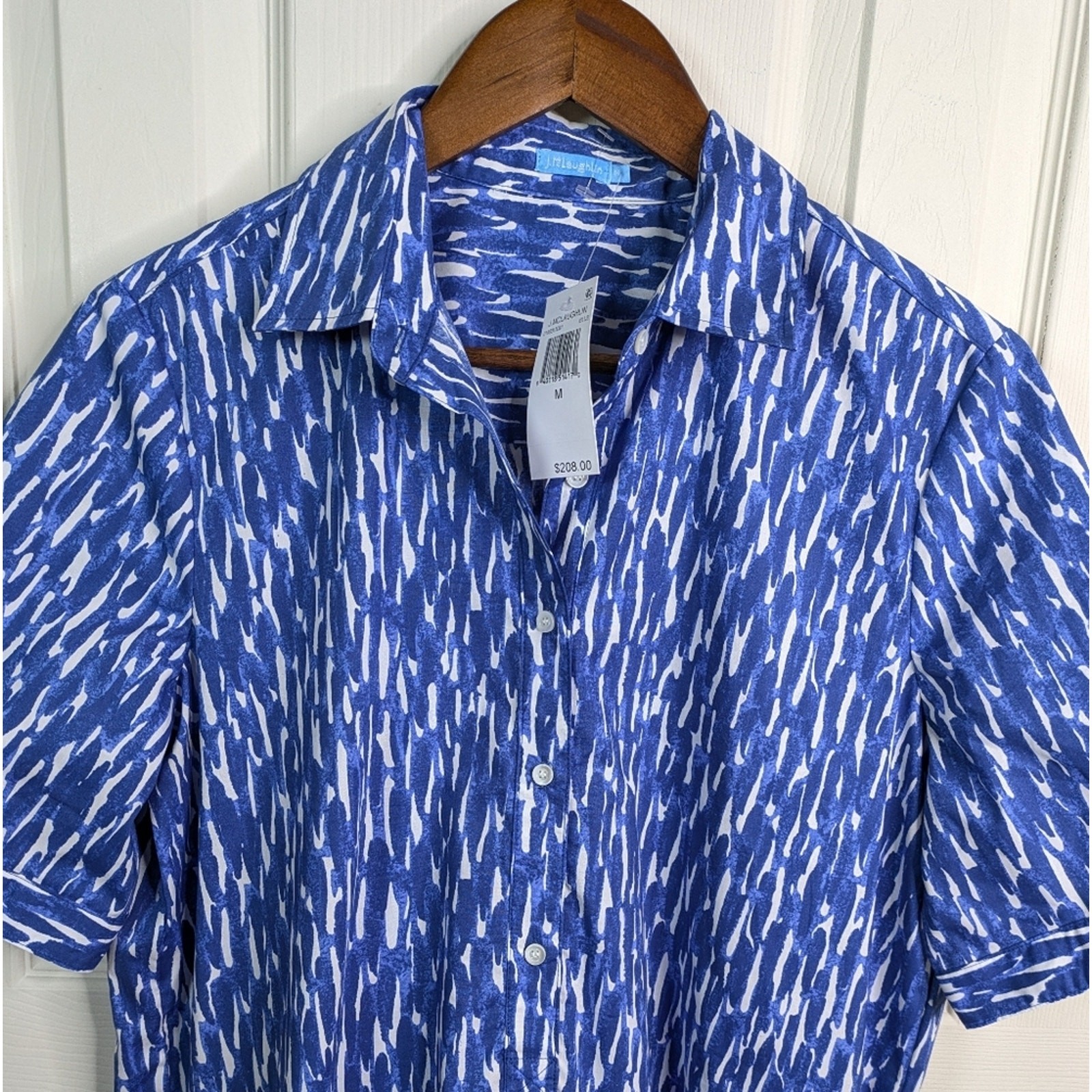 NEW J. McLaughlin Arissa Collared Popover Dress Medium Blue Coastal Preppy Resor