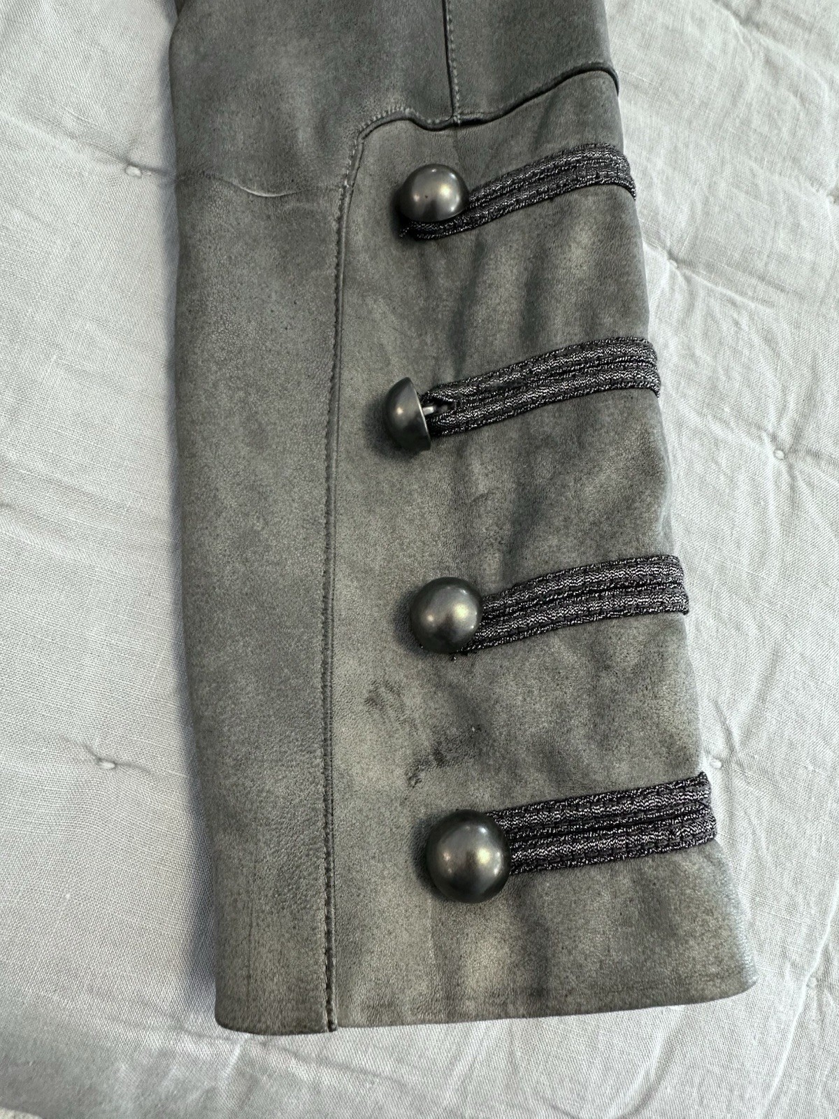 Blanc Noir Women’s Genuine Leather Military Inspired Jacket Grey Small