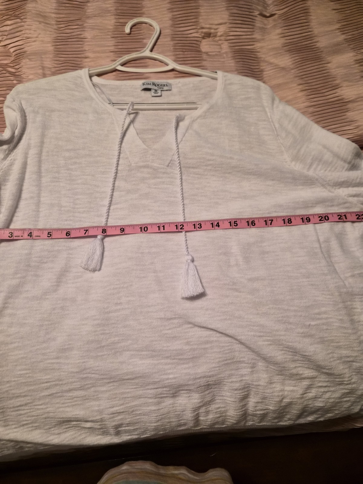 KIM ROGERS Womens 2X White Pullover Top Tunic w/Tassels