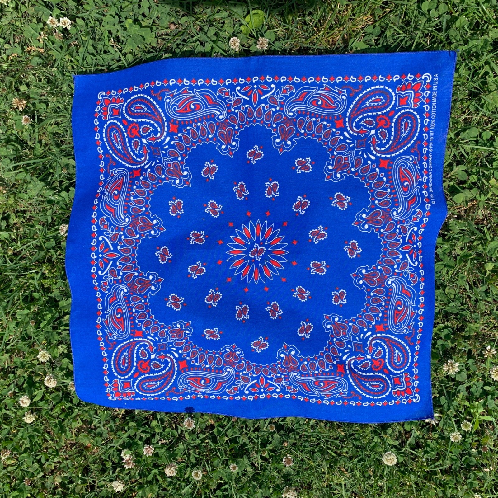 Blue Red White Paisley Approx. 22″x22″ Bandanna USA Made 100% Cotton Biker