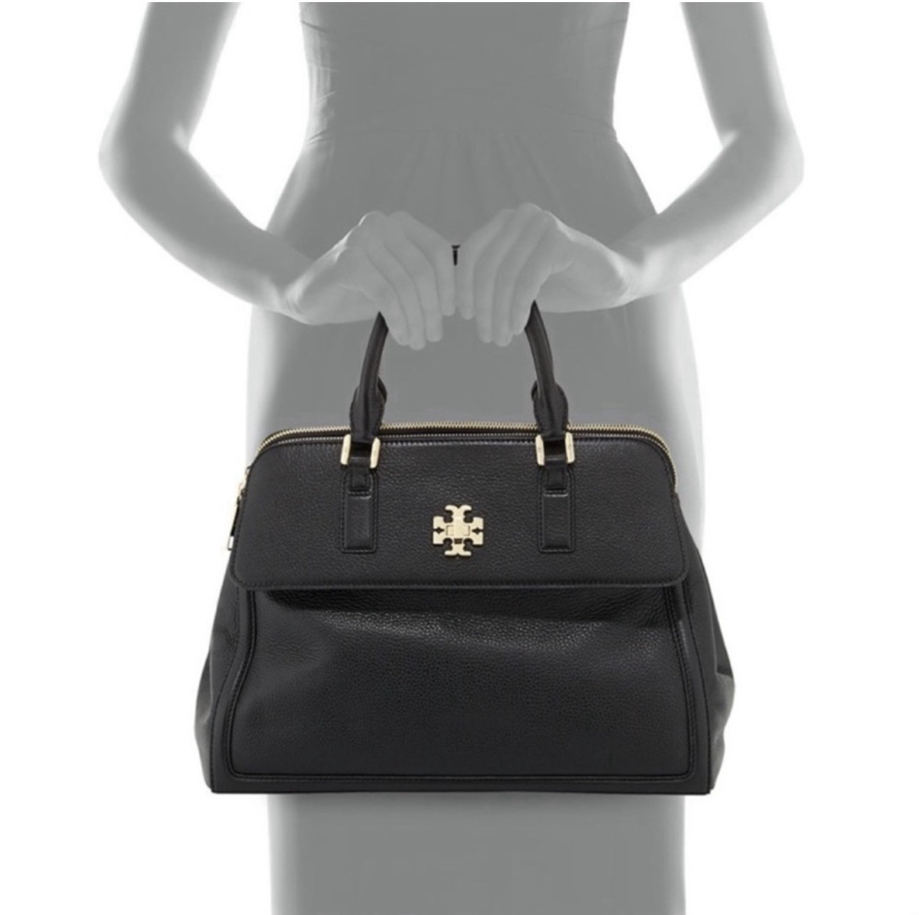 Tory Burch Black Leather Mercer Dome Satchel Tote Bag