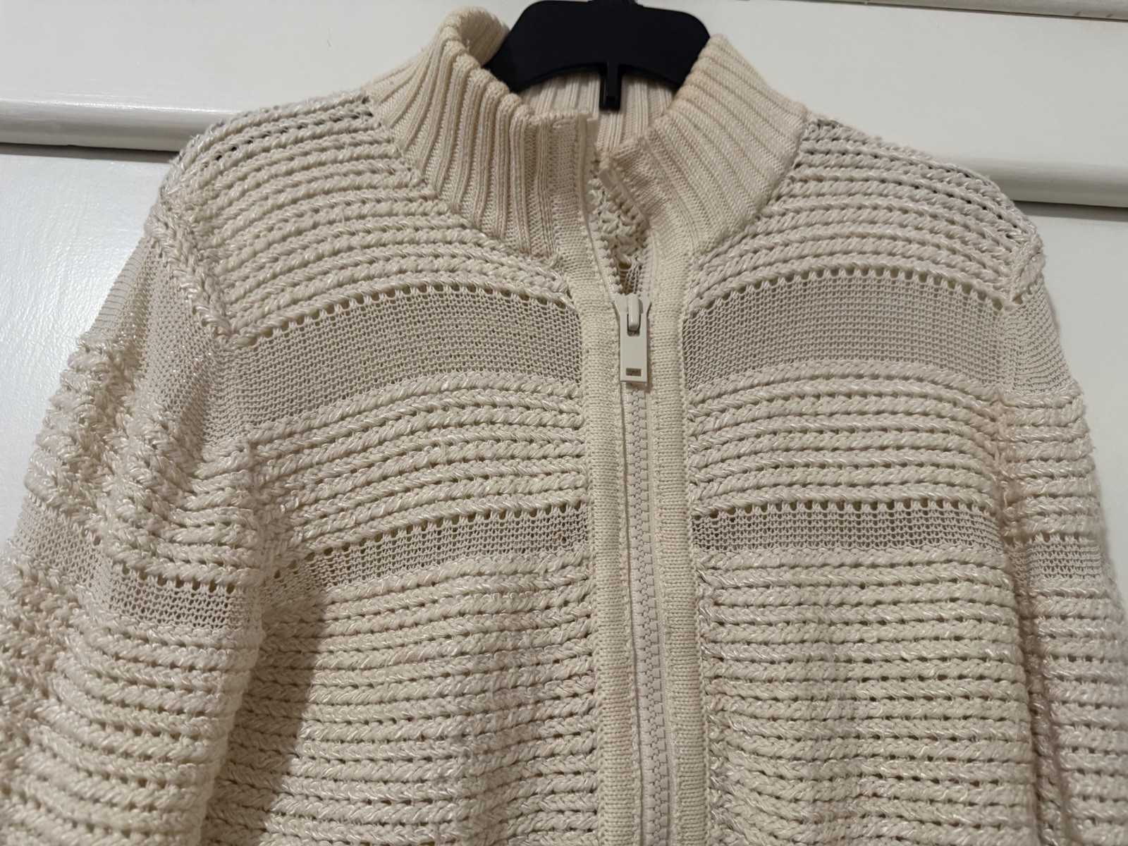 COS Women’s Beige Knit Full Zip Mock Neck Cardigan Sweater Solid XS