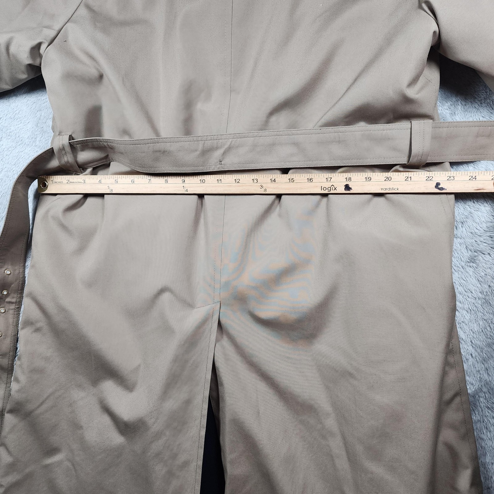 Hart Schaffner Marx Coat Mens 42 Beige Trench Belted Wool Lined Rain Repellent